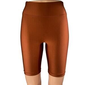 All Access Brown Rust Metallic Shiny High Rise Yoga Athletic Biker Shorts Sz XS